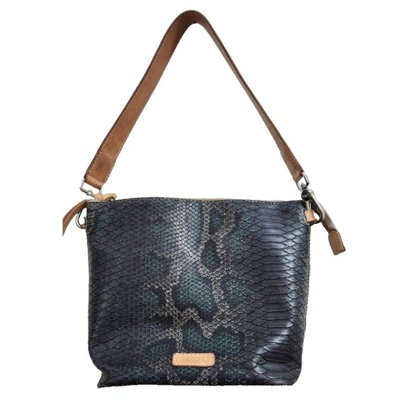Consuela Rattler Hobo Bag Leather & Snakeskin Print Tote Shoulder Bag - Picture 2 of 16